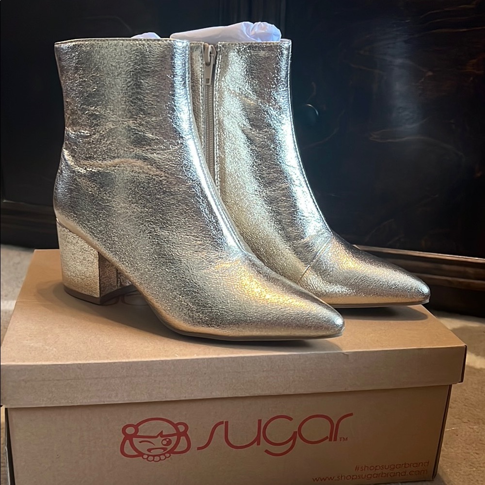 Gold Ankle Booties with Block Heel